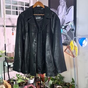 Tibor Mens Genuine Leather Black Button Up Coat Jacket XL